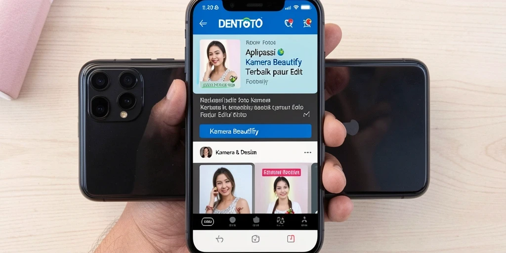 Tampilan antarmuka DENTOTO dengan fitur Kamera Beautify yang menarik.