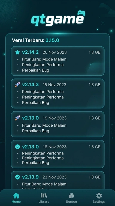 Tampilan riwayat versi qtgame